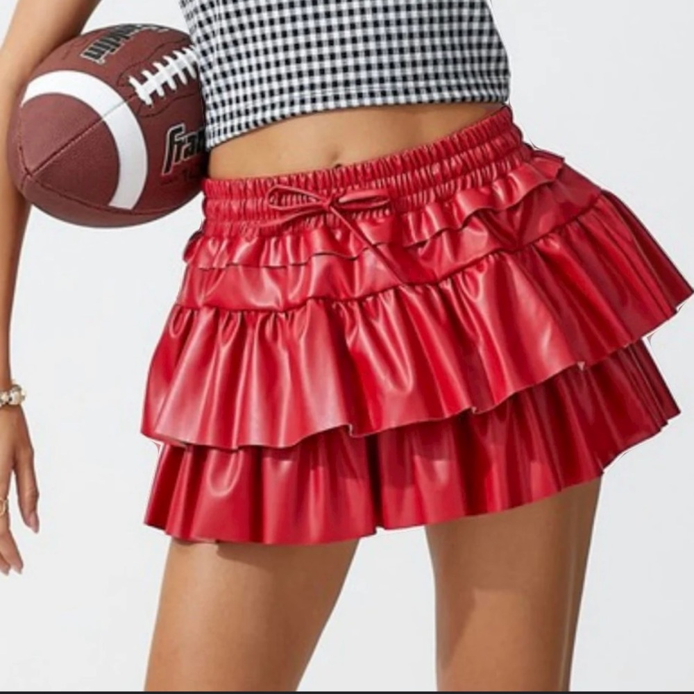 Faux Leather Red Skirt/Skort, Size M